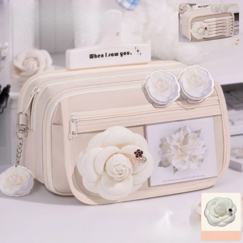Large Capacity Floral Pencil Case Set with Accessories for Girls Students