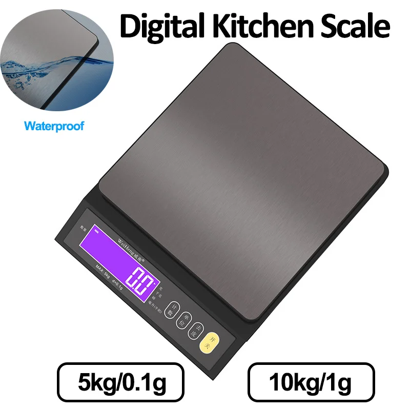 Digital Kitchen Scale 5/10kg Fully Waterproof LCD Display Electronic Food Scale Stainless Steel Rechargeable Jewelry Food Scales