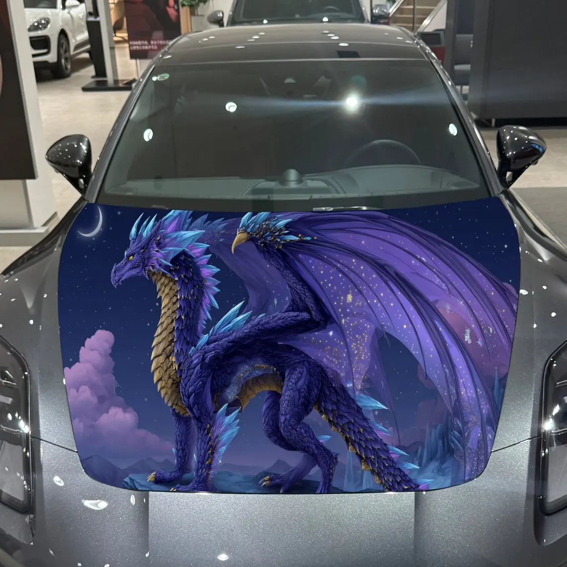 

Starry Blue Dragon Cosmic Fantasy PVC Car Hood Wraps, Self-Adhesive Waterproof Car Bonnet Decal Sticker, Car Decoration Protecti