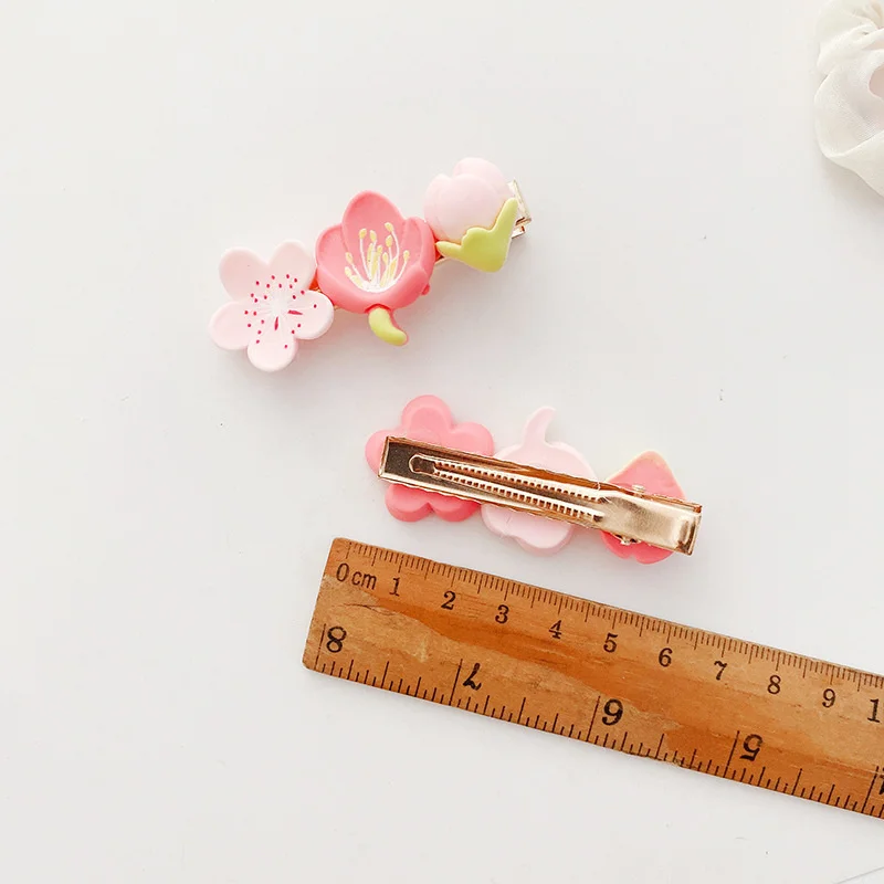 New Sweet Girly Pink Flowers Kids Hairpins Children Headwear Baby Cute Hair Clips Headdress Girls Accessories Elastic Hair Bands