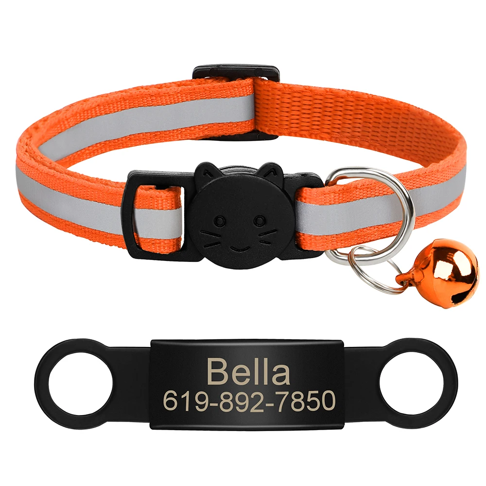 Aangepaste kattenhalsband Reflecterende kattenhalsband Gratis gegraveerd Puppy Kitten Huisdier ID Naambordketting met bel Anti-verloren voor katten