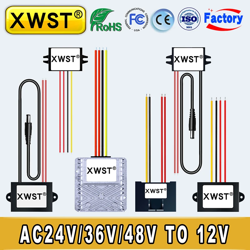 

XWST Waterproof AC24V36V48V to DC12V Converter Buck Voltage Regulator 1-13A Step Down Power Supply Module with DC Port Output CE