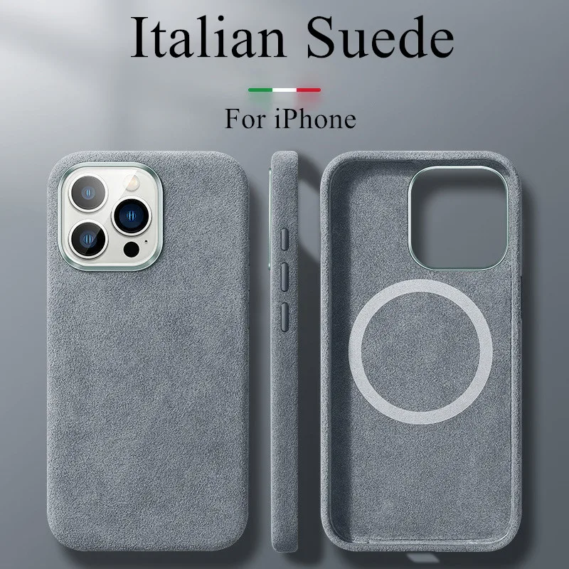 

Premium Alcantara Magnetic Attraction Case for iPhone 15 16 Pro Max 16 Plus Hoesje Imported High-end Suede Metal Lens Ring Cover