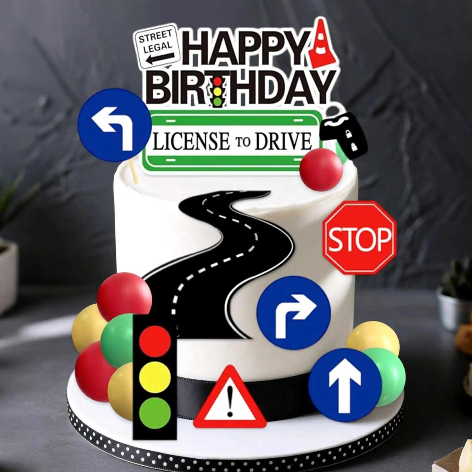 LaVenty Highway Party Kuchendekorationen, Verkehrsschilder, Ampeln, Kuchenaufsätze für Jungen und Mädchen, Geburtstagsparty-Zubehör – Detail 2