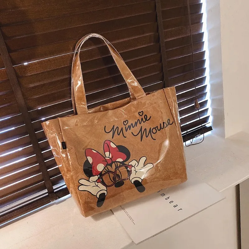 Disney's New Minnie Fashion Women's Handbag Cartoon Cute Women's Shoulder Bag PVC Kraft Paper Large Capacity Fashion Tote Bag