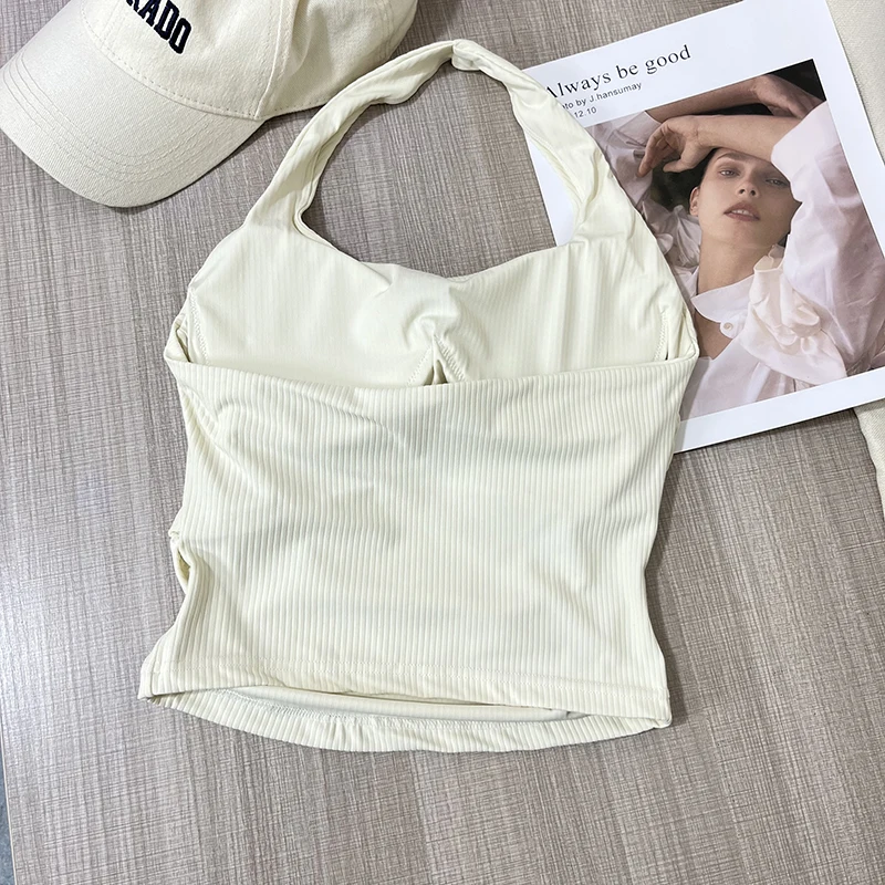Nahtloses Damen-Sporttop mit Neckholder-Ausschnitt, einteiliger Beauty-Back-Sport-BH, kleiner Träger-BH, Yoga-Oberteil mit Brustpolster – Detail 8