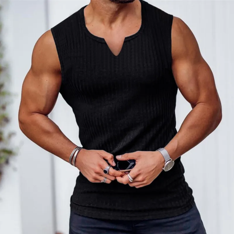 2024 Summer NEW men Vest Knitted stripe gym Tank top Men Fitness sleeveless shirt Male Sports vest quick-drying Gyms Undershirt