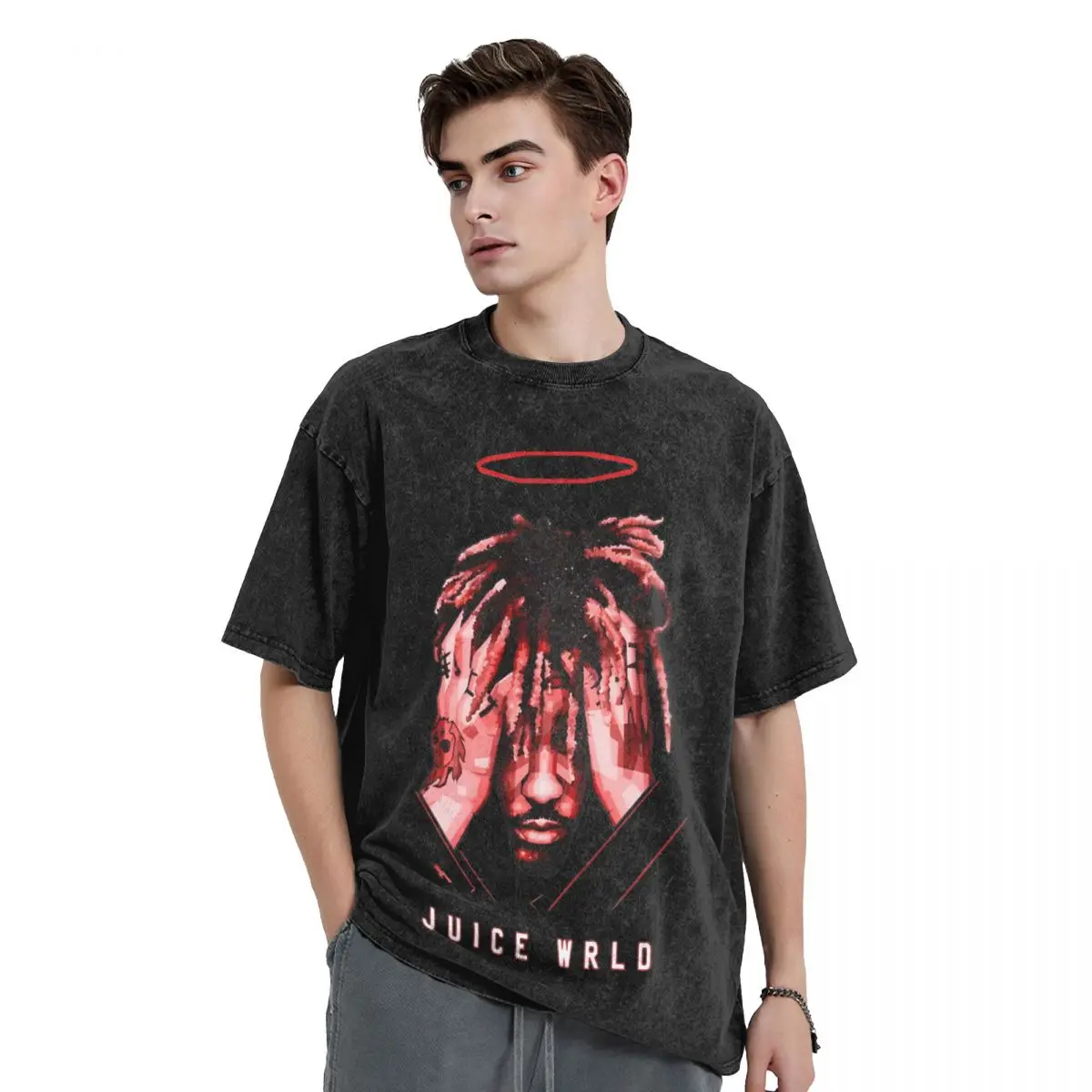 Juice Music Wrld Rest In Peace T Shirt Washed Cotton Oversize T-Shirts Novelty Men Women Tops Streetwear Graphic Printed Tees