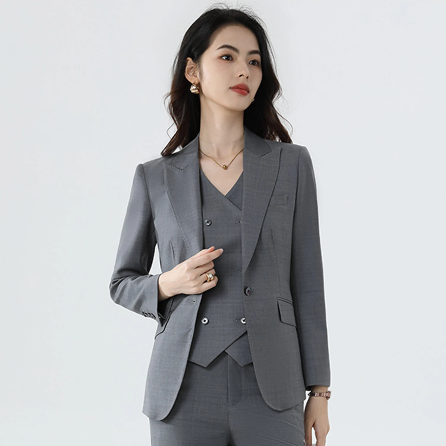 Allingentle Women's Suit Slim Fit Pantsuit 3 Piece Suit One-Button Blazer Outfit Vest for Casual Office Customize