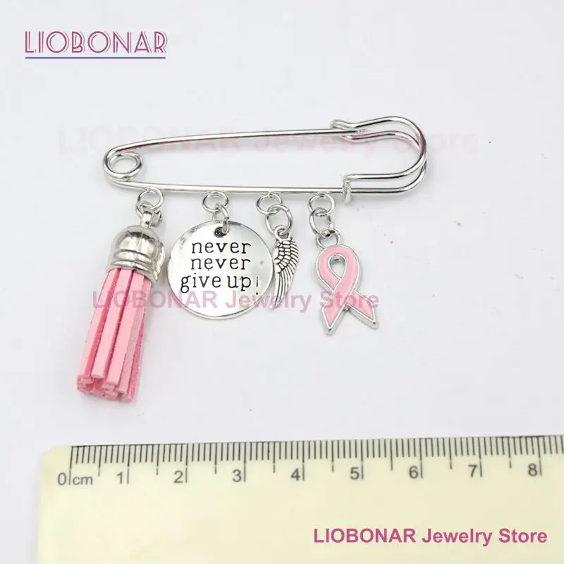 New Arrival Breast Cancer Awareness Brooch Pin never give up Breast Cancer Pink Ribbon Pin Brooch Safety Pins