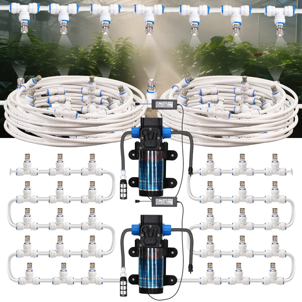 0.2MM White Misting System Home Outdoor Garden Cooling Kit 60W Self-Priming Pump Automatic Manual Atomizer Set Yard Restaurant