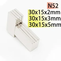 N52 30x15x2mm 30x15x3 25x15x5 30x12x3  Standard magnetic earth Square Neodymium Bar Block engine Strong Magnets  Motor Generator