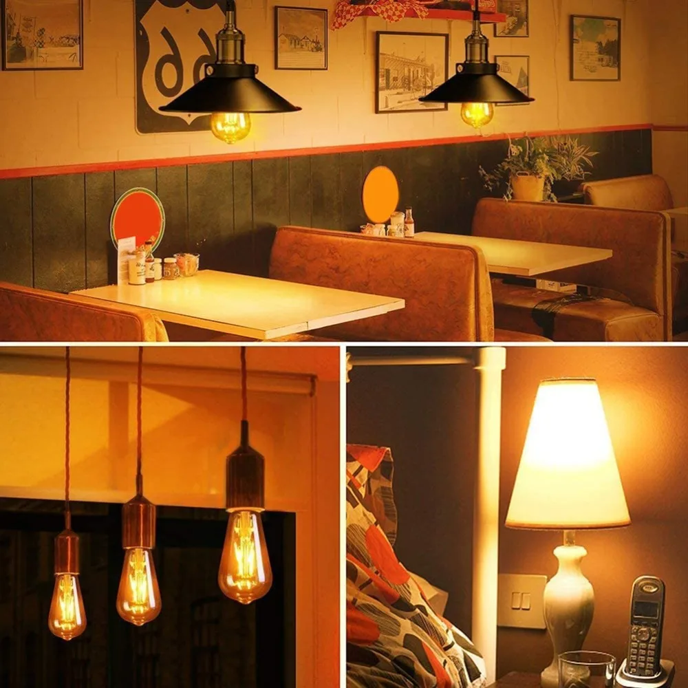 6 Pack 110-130V Filament Bulb ST19 Shape 4W LED (40W Equivalent) Light Bulb Amber Glass E26 Base Squirrel Cage Bulb