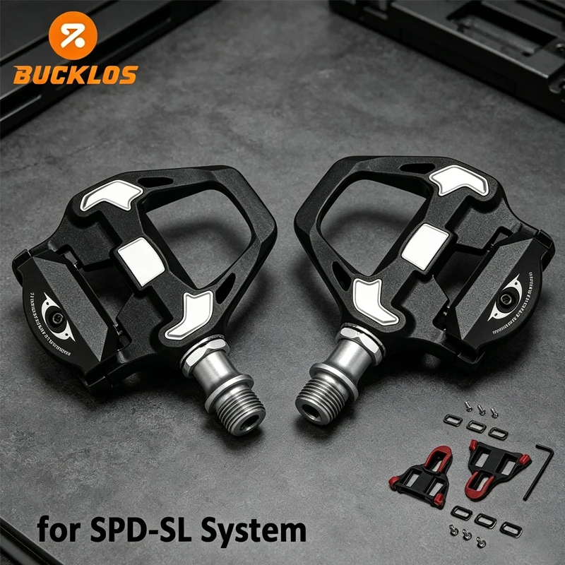 

BUCKLOS for SPD-SL Self-Lock Pedals Road Bike Clipless Pedal Fit for Shimano R8000 Ultralight Anti-Slip Cycling Pedals Upgrade