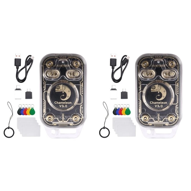 24-hour delivery 2X Chameleon V3.0 RFID Smart Chip Reader Emulator+10Xuid Keychain/8Xcuid Card 125K 13.56Mhz ID IC Tag Copyer