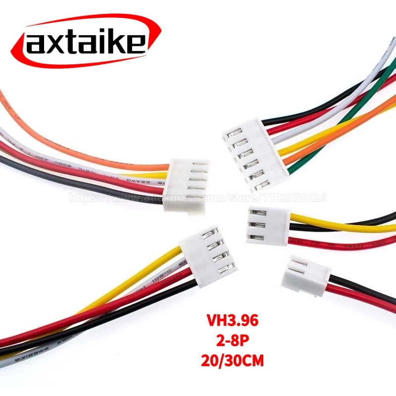 10PCS  Single Row Housing Plug for Industrial/Power Supply VH3.96 Female Connector 2-8Pin with 22AWG Tinned Wire 30cm 20cm