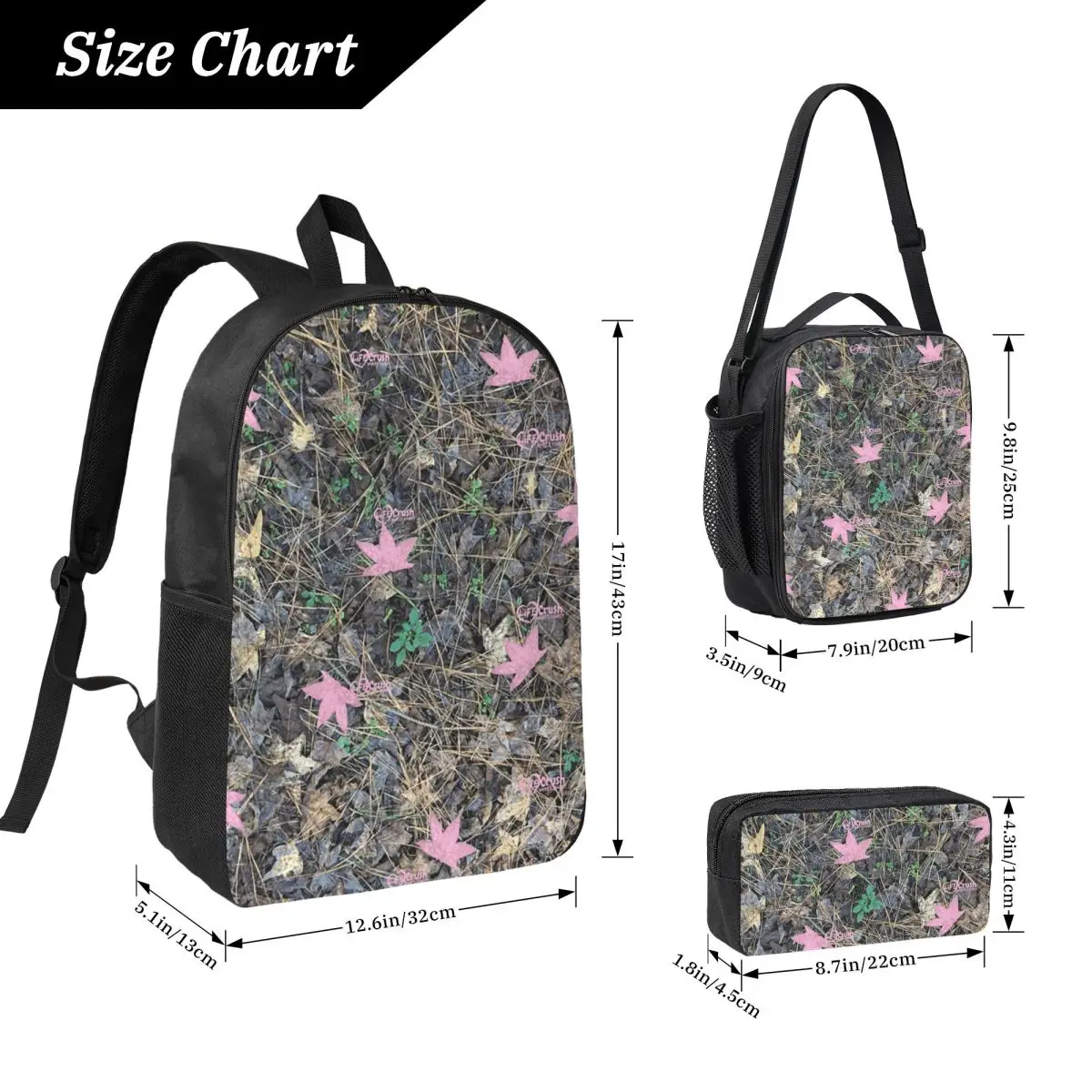 Ladies Camouflage Backpack Student Boys Girls BookBag School Bag Laptop Shoulder Bags 3ps Insulated Lunch Bag Pencil Case