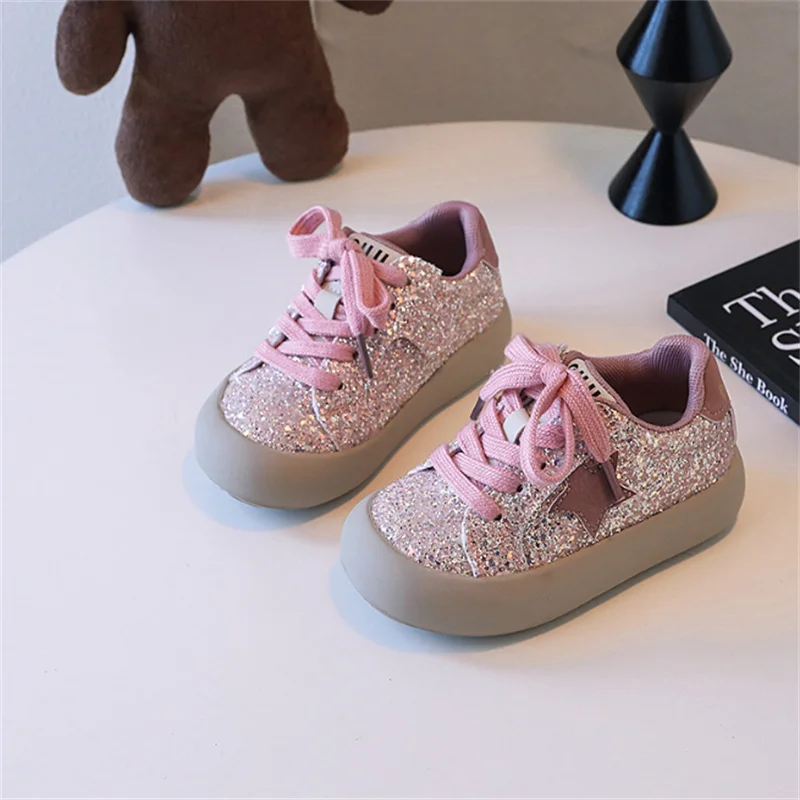 2024 New Autumn Children Shoes Bling Bling Star Girls Casual Shoes Non-slip Fashion Toddler Kids Boys Sneakers EU 23-30