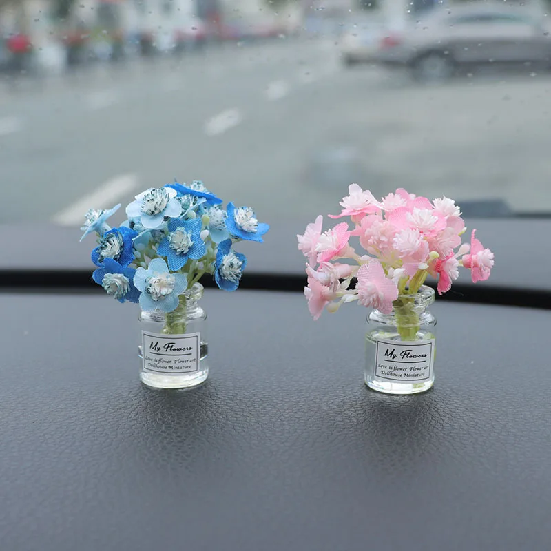 Artificial Plant Cartoon Resin Flower Car Interior Pendant Auto Rearview Mirror Decoration Cute Miniature Ornament Accessories