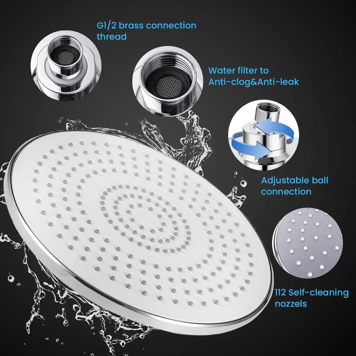 9 Inch High Pressure Rainfall Shower Head and Handheld Combo Luxury Modern Chrome Plated with Hose Anti-leak with Holder