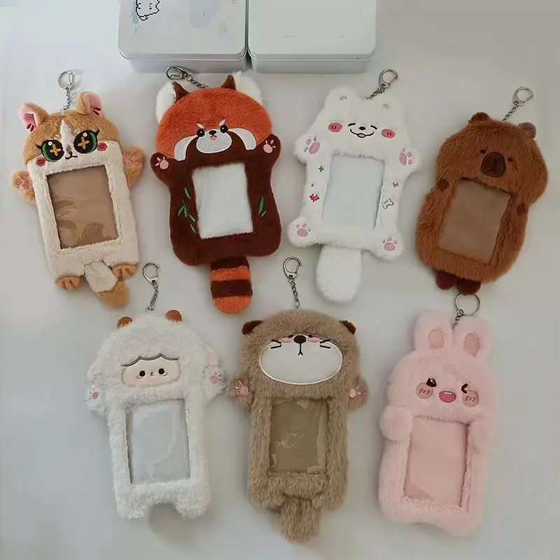 Cute Animal Series Card Holder Keychain Original Design Plush Sheep Keyrings For Photo Holder Creative Women Bag Pendant Gifts