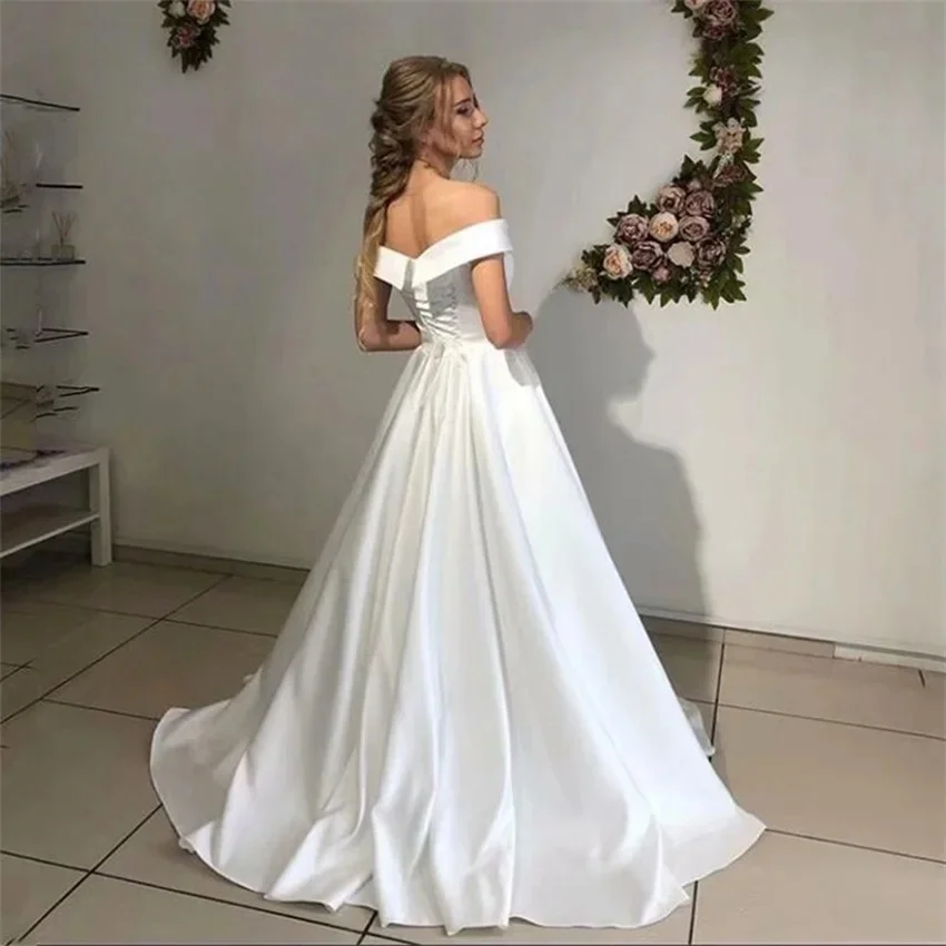 Elegante cetim vestido de casamento simples, colarinho quadrado, cintas de espaguete, Zipper Up Back, A-Line, Personalizar