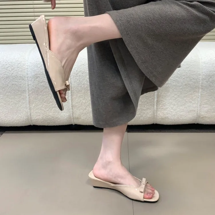 2026 New Polka Dot Wedges Heels Women Slippers Fashion Open Toe Butterfly-knot Party Dress Slide Summer Outdoor Daily Wear Shoes - view 4