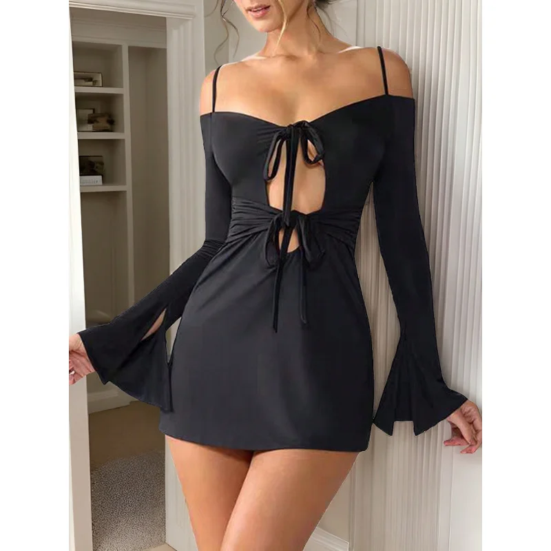 

Autumn Winter New International Station Women's Sexy Off-Shoulder Strap Dress High Waist Slim Fit Design Short Dress