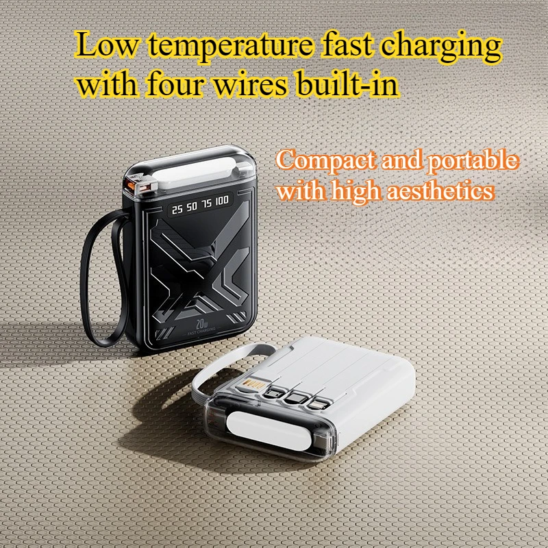 New 10000mAh Large Capacity Fast Charging Power Bank with Built-in Cable Portable Power Supply