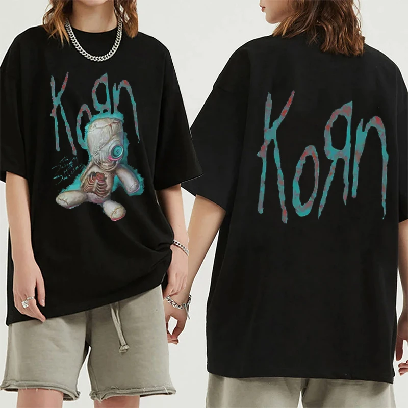 Fashion Vintage Korn Music Concert Rock Band Band T-shirts Men Women Casual Oversized Tshirt Male Crewneck T Shirts Streetwear