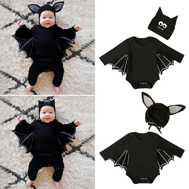 Boys and girls European and American spring and autumn Halloween Batman hooded long-sleeved jumpsuit romper two-piece children&#