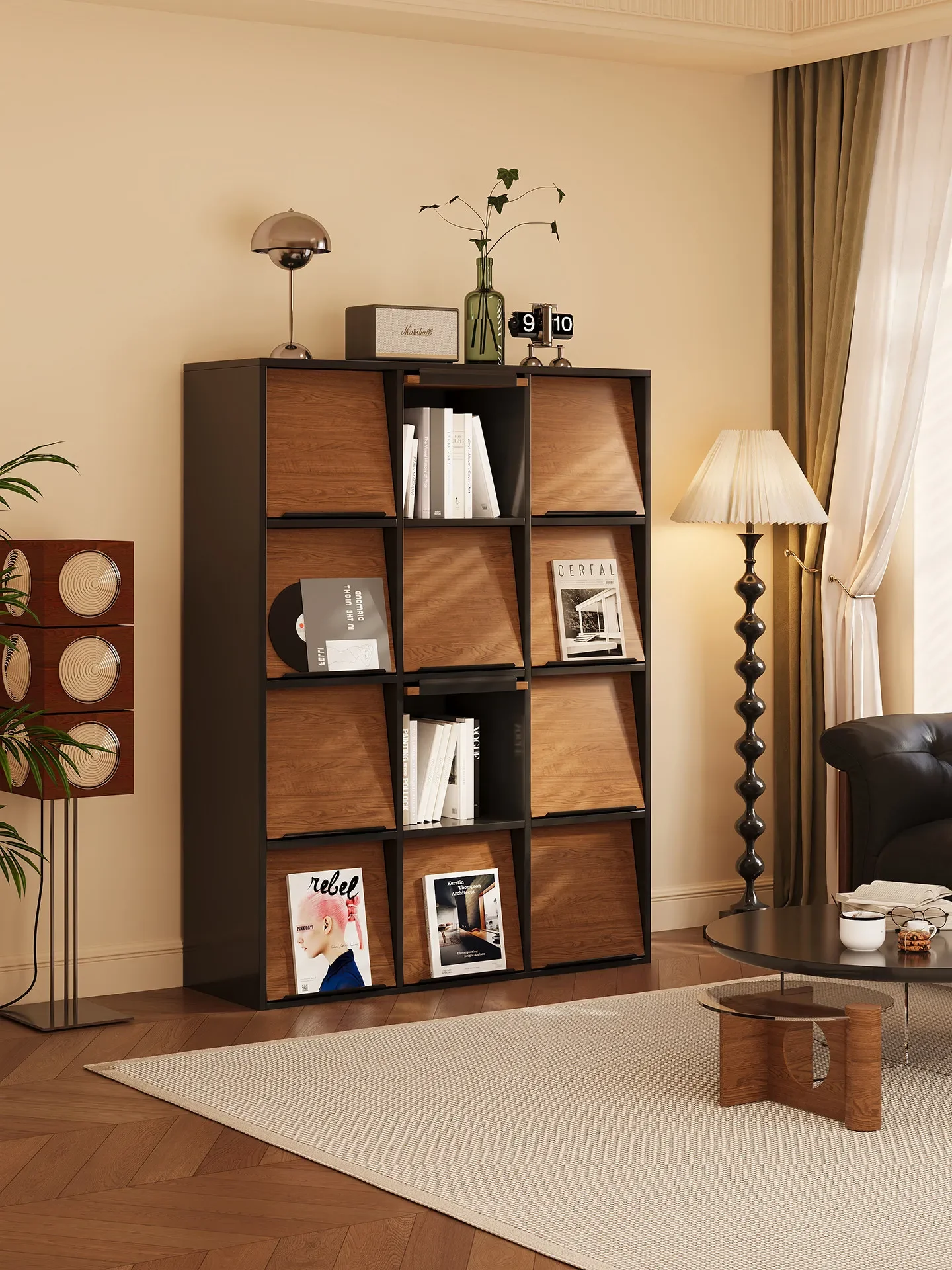 Medieval style wooden display cabinet household living room bookcase locker integrated record cabinet magazine