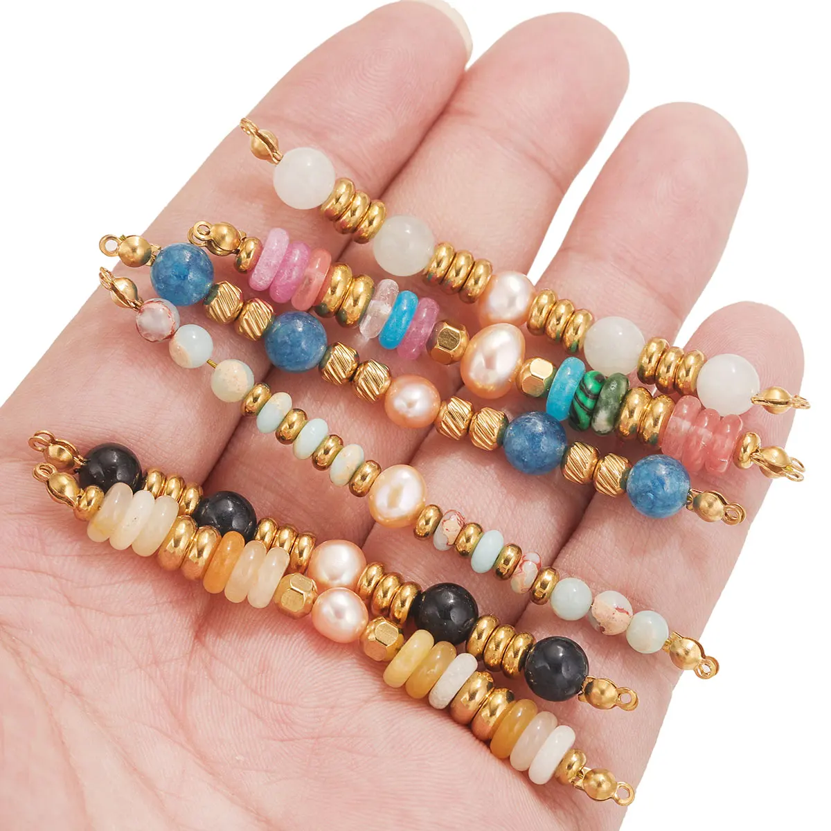 1Pcs Explosive Necklace Beaded Pendant PVDStainless Steel Beads + Shaped Natural Stone Combination Bead Strip DIY Charm Necklace