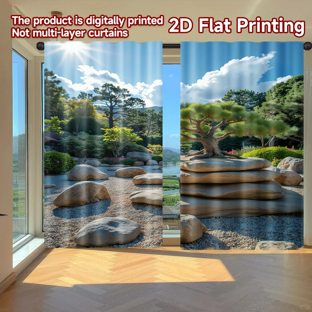 

2D flat printing 2pcs Window Curtains Zen Garden Serenity Digital Printed Polyester Drapes Seasonal Party & Holiday Decor Use