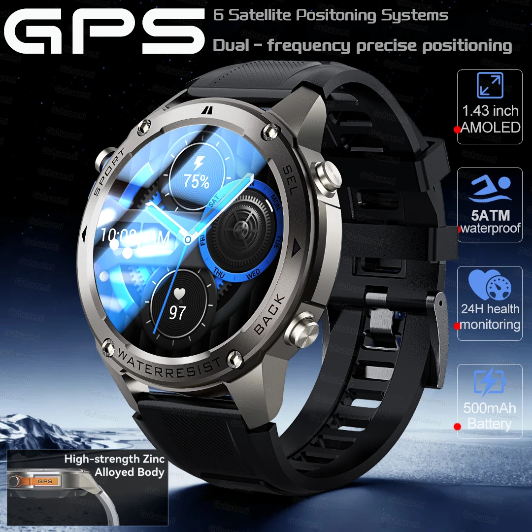 

New Leisure sports Smart Watch AMOLED Built in GPS Compass 5ATM Waterproof GPS Trajectory Outdoors Military Smartwatches For Men