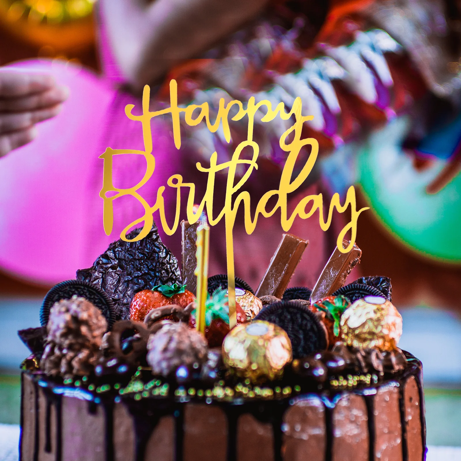 

Gold Foil Cake Decorations Happy Birthday Dessert Toppers Paper Cupcake Decor Party Supplies Safe Food Grade Material