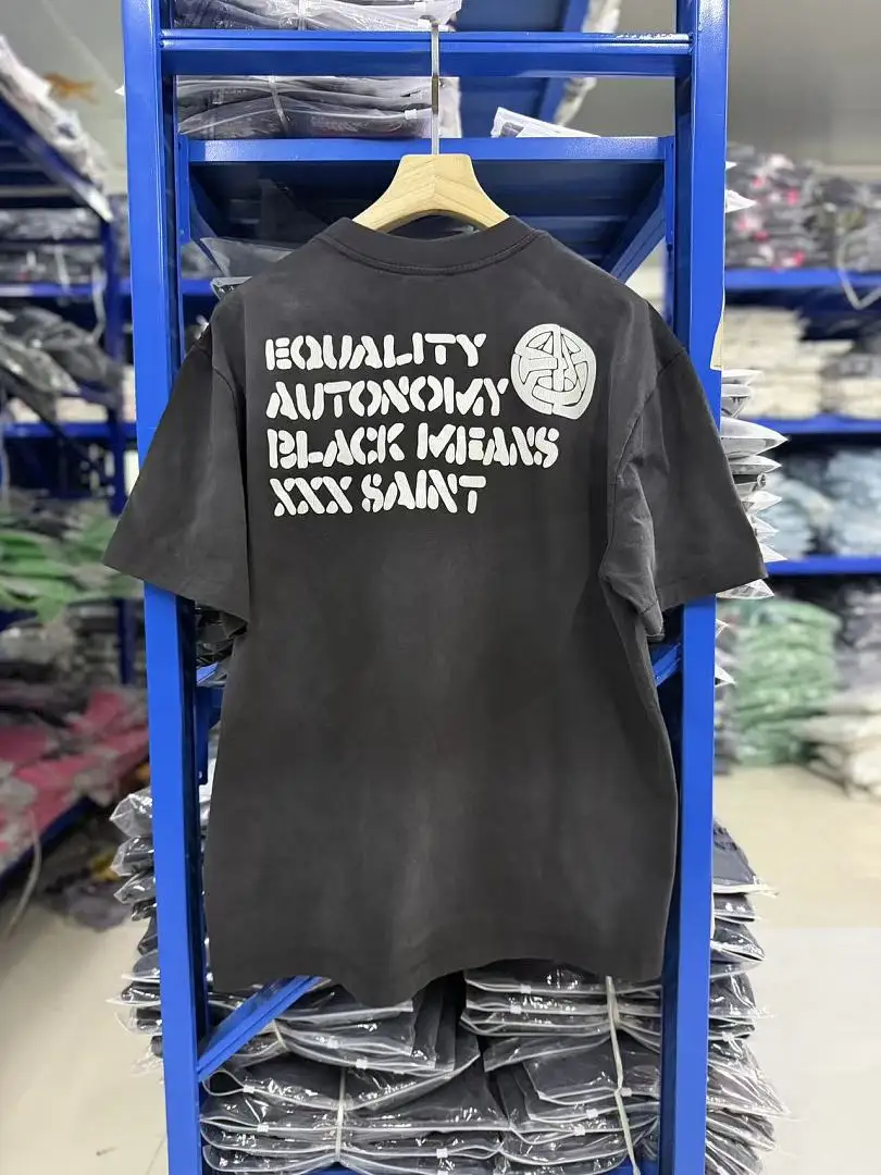 2026FW Top Version Saint Co-brand PEACE Printed Women Men Washed T shirts tees Vintage Distressed Men Oversized T shirt