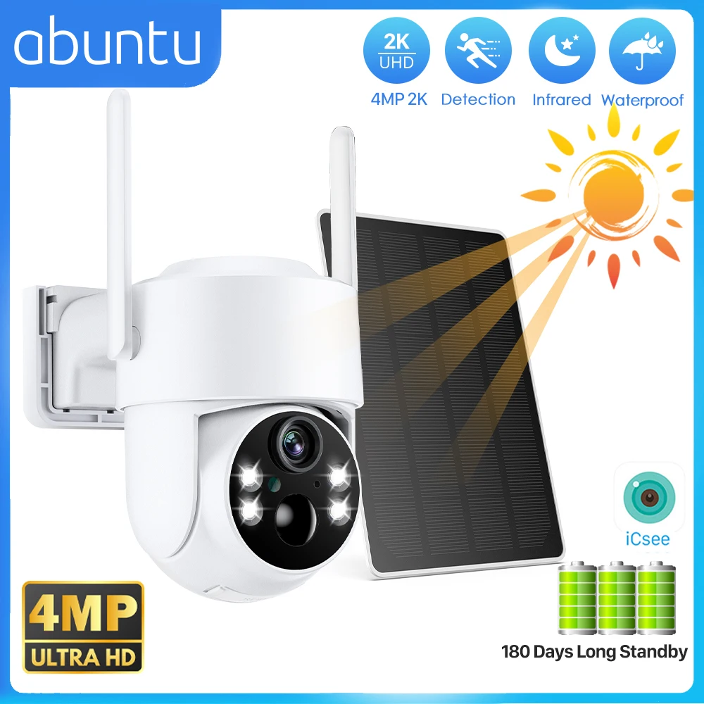 

4MP 2K Wireless Solar Camera Wifi Outdoor Waterproof PIR Human Detect Surveillance Camera With Soloar panel Rechargeable Battery