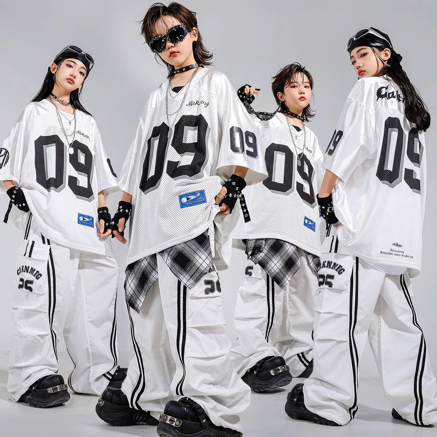 

Сетчатая футболка в стиле хип-хоп для мальчиков, брюки-карго для девочек, свитшот для уличных танцев K-pop, костюмы, комплекты детской одежды, детская уличная одежда для подростков, джаза