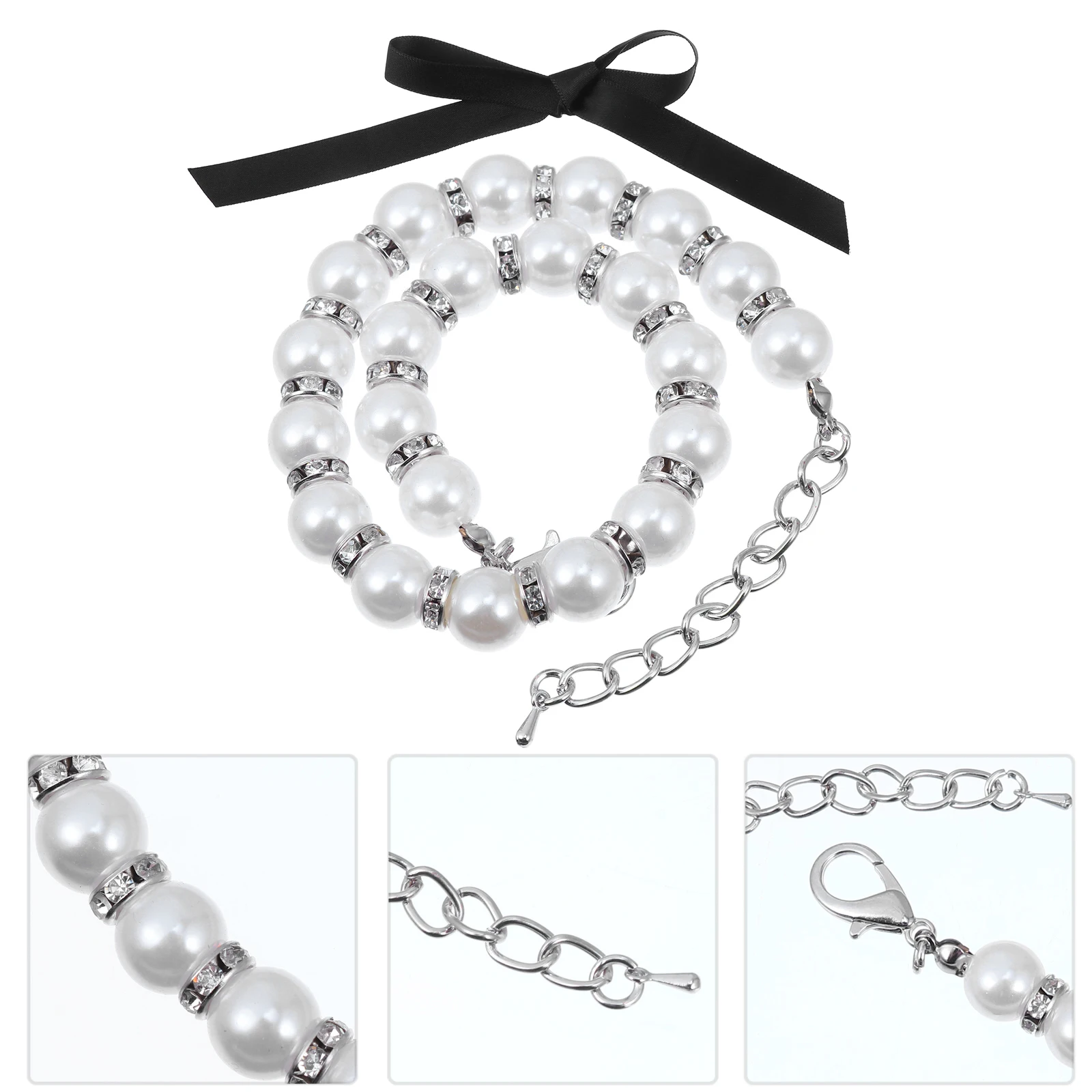 

Pearl Imitation Necklace Cat Dog Adjustable Clasp Ribbon Bow White Wedding Pet Supplies Pet Collar With Ribbon Dog Leash
