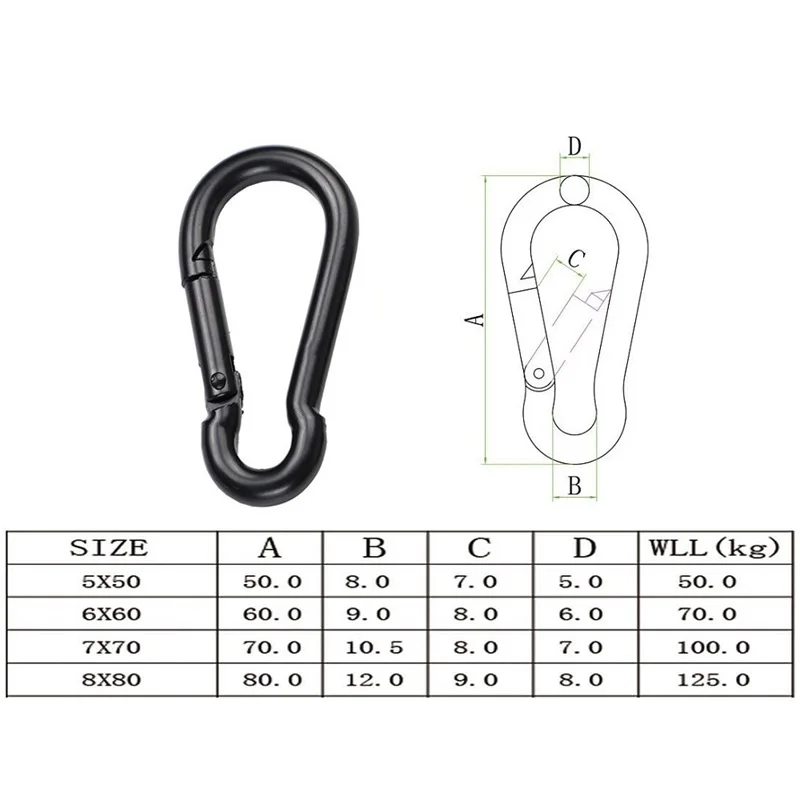 5PCS Iron Material Electrophoresis Black Surface Carabiner Snap Hook 5mm 6mm 8mm