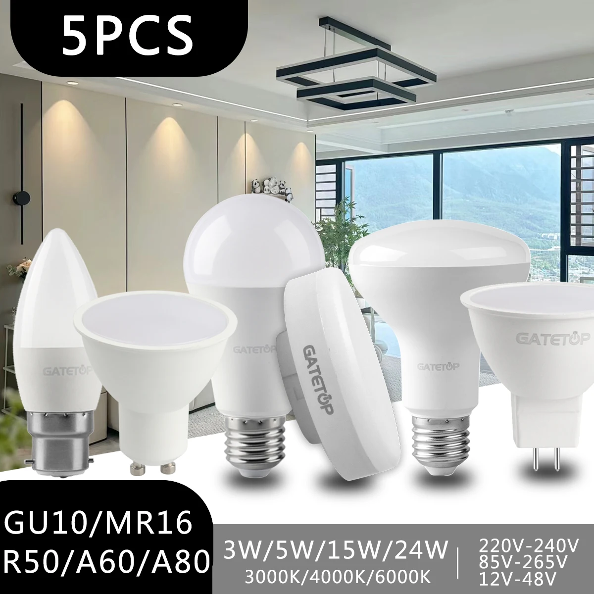 5PCS GU10 GX53 Żarówka LED E27 E14 B22 AC220-240V 5W 9W 18W 24W Energooszczędne żarówki LED Oświetlenie Bombilla Salon Dom Lampada