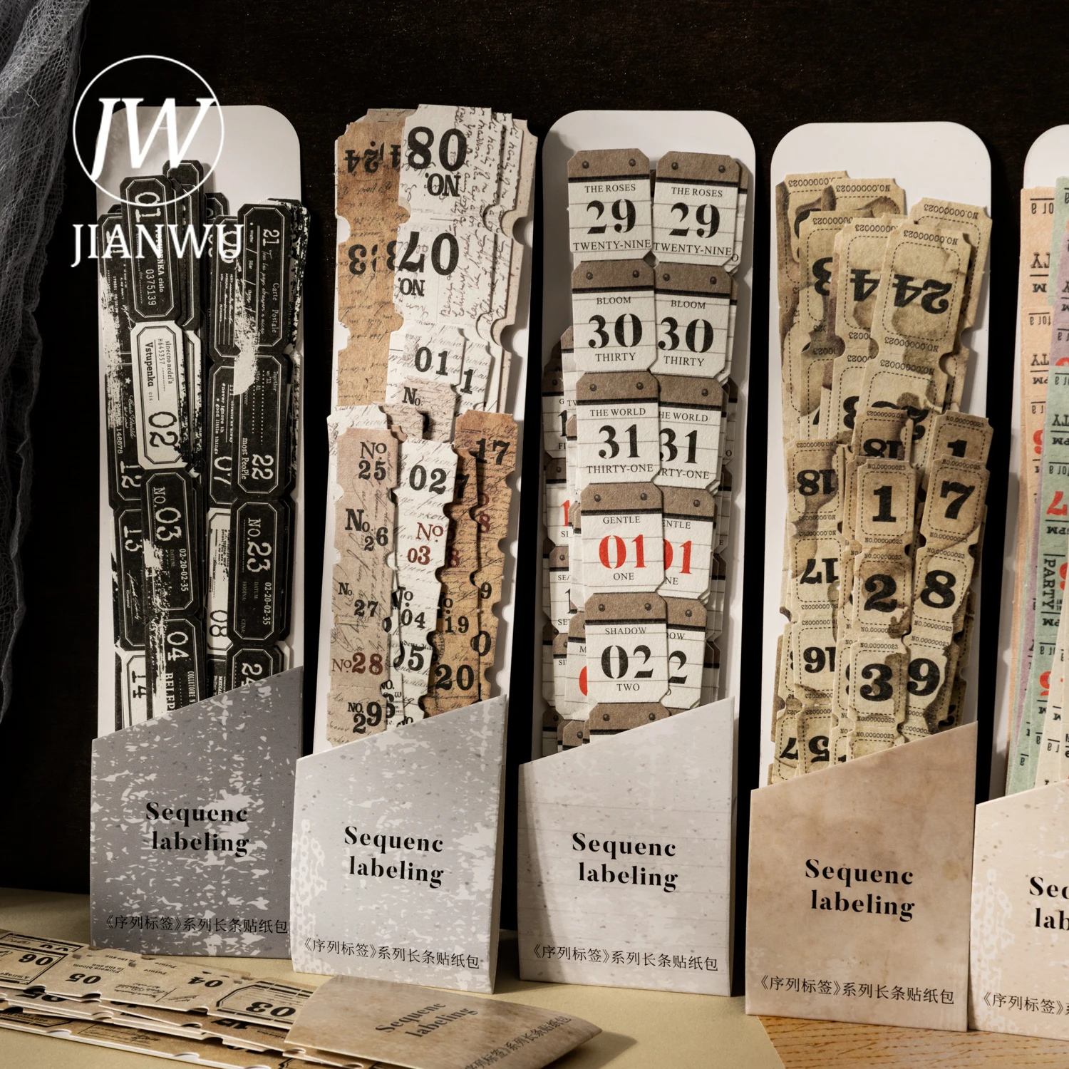 JIANWU Sequence Tag Series Vintage Date Digits Number Label Landscape Material Collage Sticker Creative DIY Journal Stationery