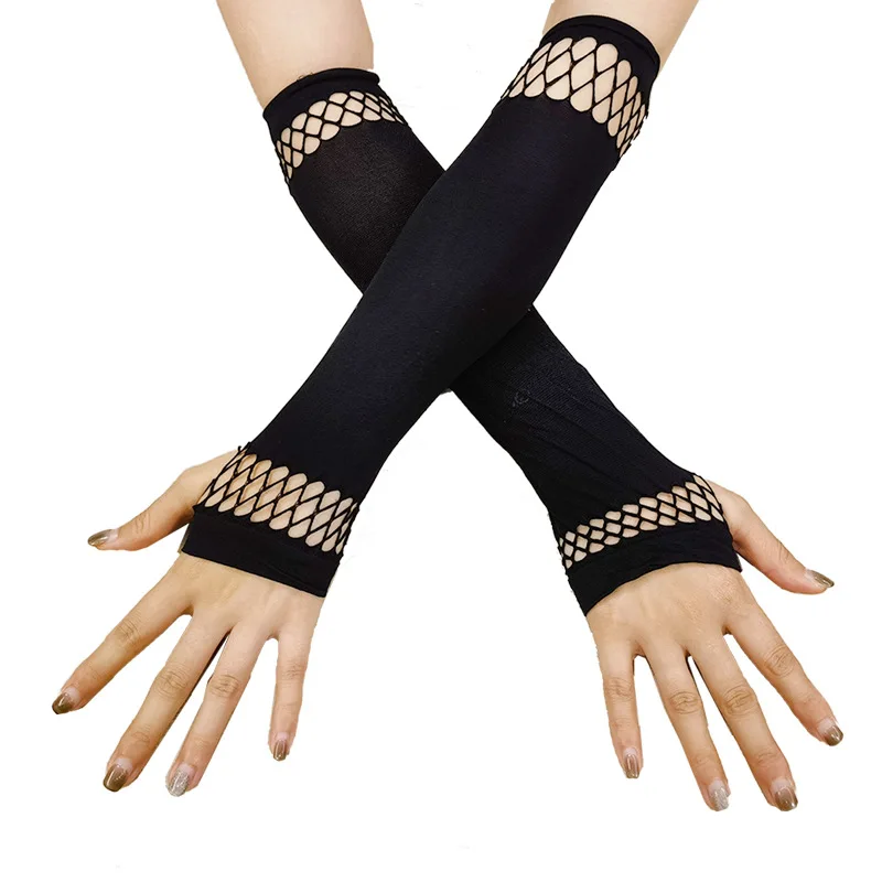 Frauen Dark Punk Stil Hip Hop Finger Löcher Halloween Cosplay Lange Hohl Handschuhe Mode Persönlichkeit Bühne Leistung