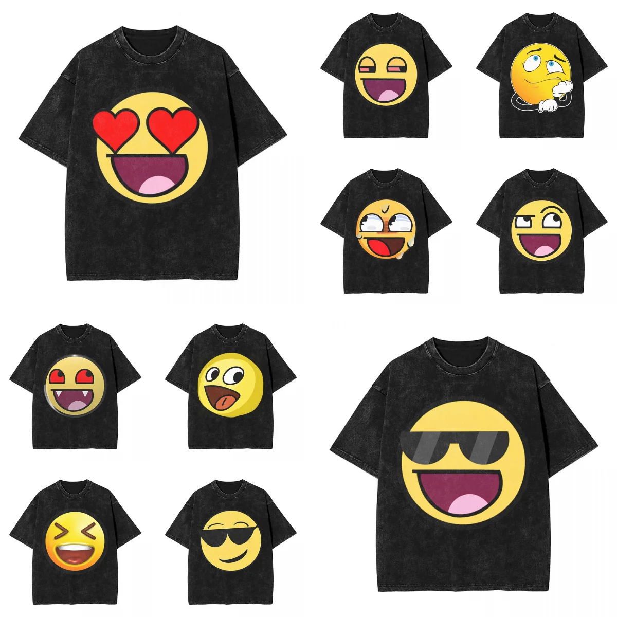 Harajuku غسلها تي شيرت ملحمي الوجه فضفاض تي شيرت موضة تي شيرت للزوجين الصيف Y2K الملابس الكاجوال الأساسية #1