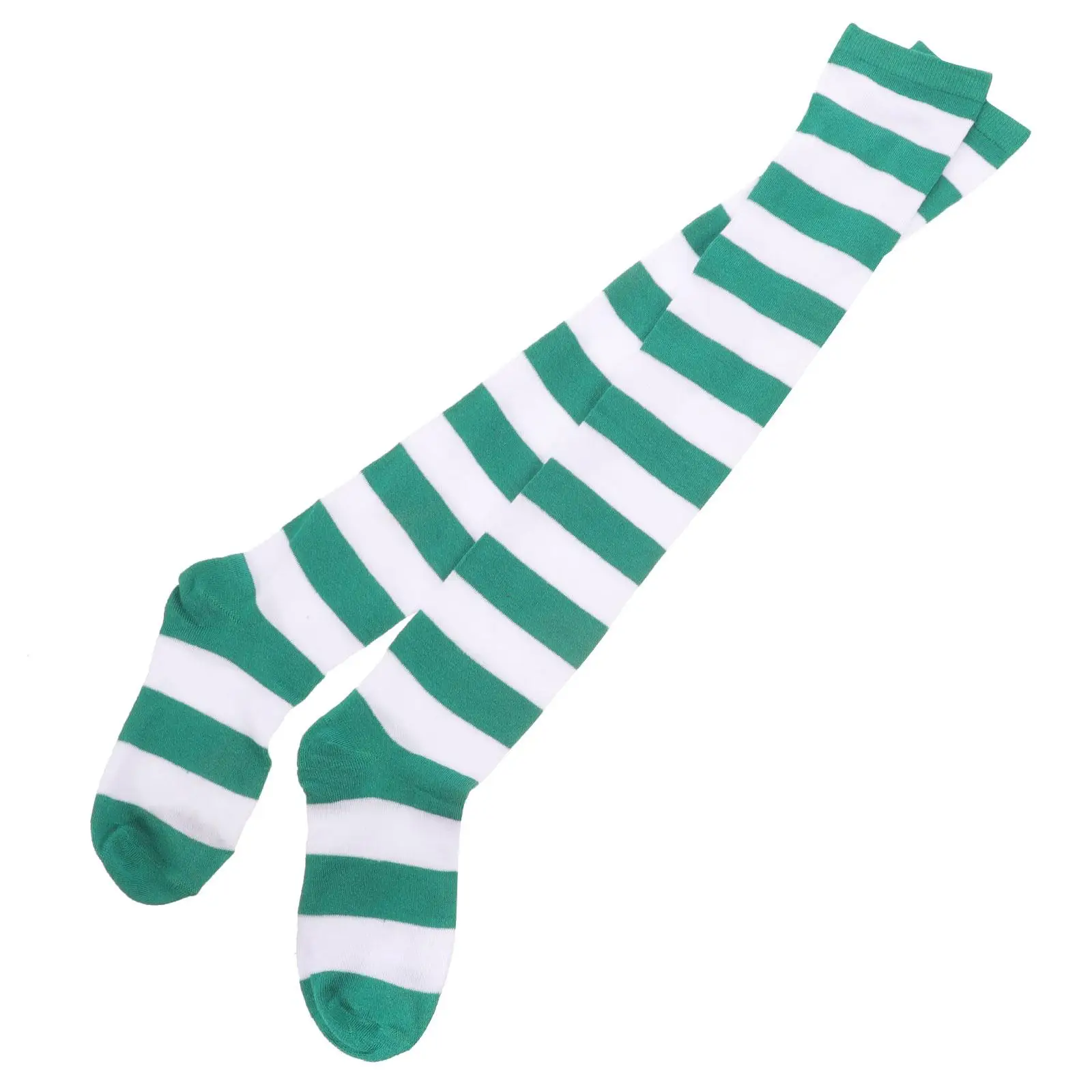 Grün-weiße, breite, gestreifte, oberschenkelhohe Strümpfe für Damen, Overknee-Socken, langlebige Polyester-Strumpfwaren, Beinbekleidung für Party, Festival – Detail 6