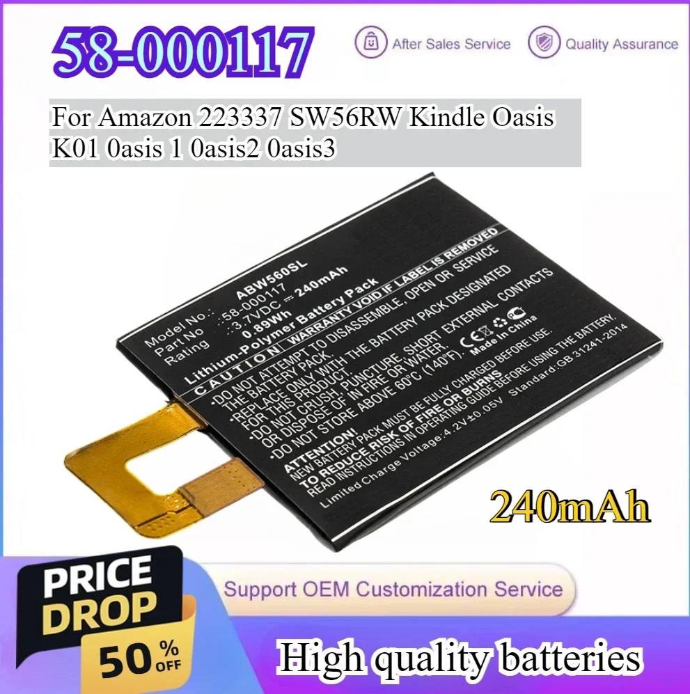 

240mAh Battery 58-000117 for Amazon 223337 SW56RW Kindle Oasis KO1 Oasis 1 Oasis2 Oasis 3 E-reader Battery