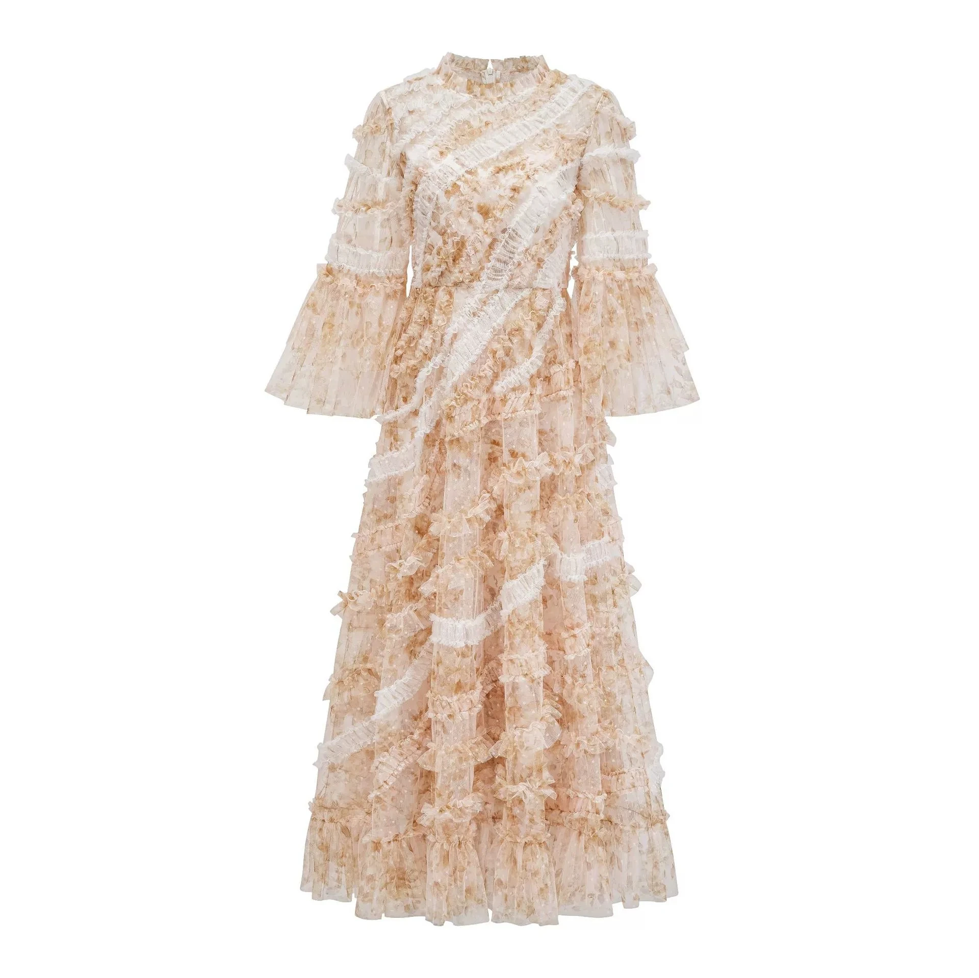 2025 moda europeia vestido de banquete saia longa em torno do pescoço malha emenda em camadas balanço magro dress-GZXX486