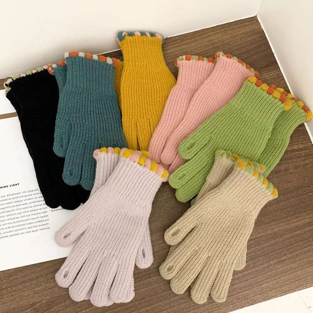 Women Wool Cashmere Gloves Cable Knit Touchscreen Finger Hole Winter Autumn Warm Wrist Length Classic Gloves Female Mitten