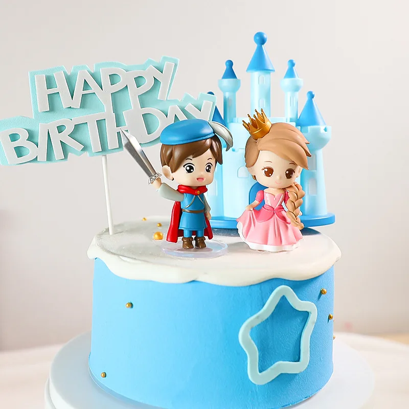 Princess Cake Topper Castle Prince Boy Girl Kids 1st Happy Birthday Party Decoraton Fairy Tale Style Cake Baby Shower Supplies